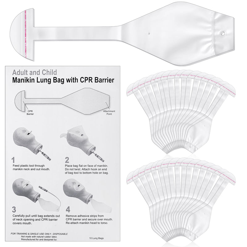 [Australia - AusPower] - 100 Pcs CPR Manikin Face Shield Adult Lung Bag Manikin Replacement Lung Bag Face Shield CPR Classes Training (17.32 Inches) 17.32 Inches 100 