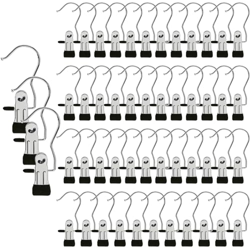 Hangers Clips,Stainless Multi Function Clip Hooks,Laundry Hanging Hooks Clips,Closet Hangers,Boot Clips， Hats Clips,Socks Clips,Pants Clips, Bras Clips (50, Black) 50