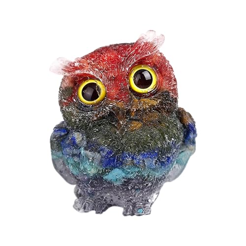 DIYOMR 2.4" Owl Statue Reiki Spiritual Healing Owl Figurine Energy Fengshui Gemstone Crystal Animal Sculpture Attract Wealth Lucky Home Office Desk Decor (7 Chakra) 7 Chakra