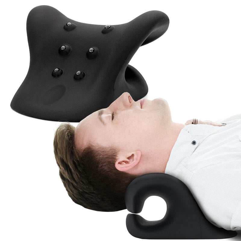 [Australia - AusPower] - HealthSmart Neck & Shoulder Traction Device, Neck & Shoulder Relaxer, Magnetic Therapy, Cervical Spine Alignment and TMJ Relief, Neck Pain Relief, Black One Size 