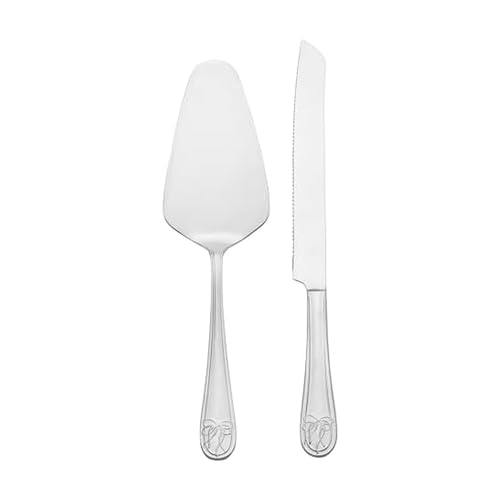 Mikasa Love Story 2-Piece Cake Set, 18/10 Stainless Steel Pie Server and Cake Knife with Ribbon Handle Detail, Dishwasher Safe Flatware for Weddings and Special Occasions