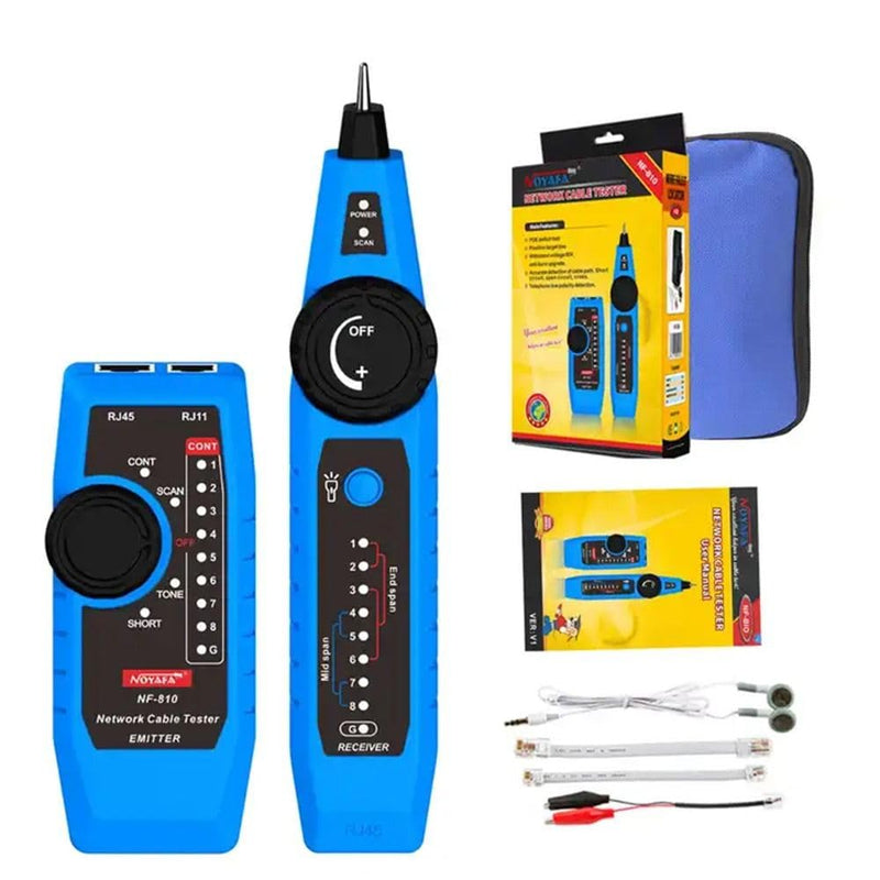 [Australia - AusPower] - Network Cable Tester NF-810 Multimetrer with LED Light RJ11 RJ45 Wire Tracker Handheld Blue Network Line Scanning Electrical Circuits 