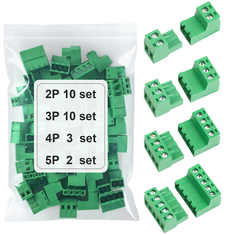 [Australia - AusPower] - 25Set 5.08mm Pitch Screw Terminal Block Connector Pluggable (2Pin 3Pin 4Pin 5Pin), for Phoenix Plug for 28-12AWG Cable 