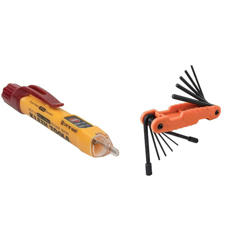 [Australia - AusPower] - Klein Tools NCVT2P Dual Range, Non-Contact Voltage Tester, 12-1000V AC & 70550 Hex Wrench Key Set, 11 SAE Sizes, Heavy Duty Folding Allen Wrench Tool with Extra Long Hex Keys 