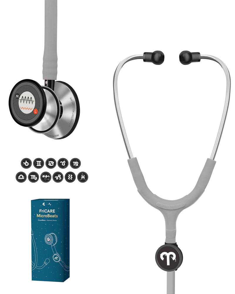 FriCARE Tunable Stethoscope - Dual Head Estetoscopio for Nurses, Doctors, Paramedics, Students, Fog Grey Tube, Classic Steel Finish Chestpiece