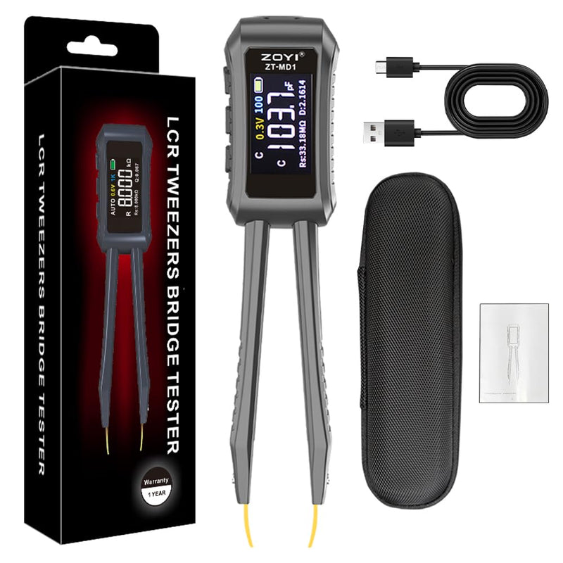 [Australia - AusPower] - LCR Meter Zoyi MD1 Bridge SMD Test Clip with OLED Display, Auto Identification, 10mΩ-10MΩ Resistance, 1pF-20mF Capacitance, 1uH-60H Inductance, Lithium Battery Powered, Portable for Electronic Repairs 