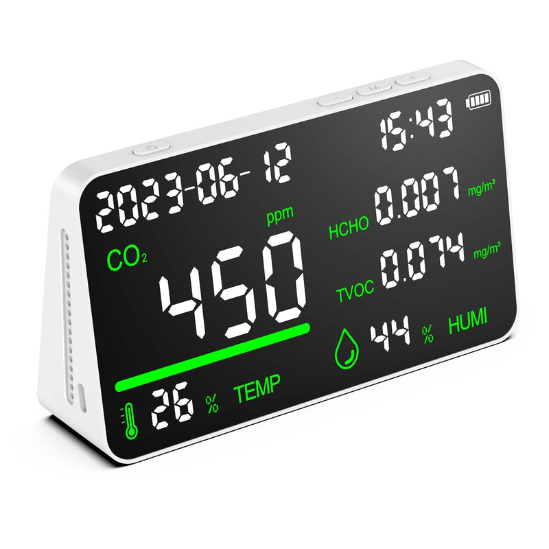 [Australia - AusPower] - 7-in-1 Air Quality Monitor, Indoor Humidity Monitor, Temperature, CO2, TVOC, HCHO, Time, Date Display Desktop Air Quality Tester, Air Quality Meters for Home Office Hotel Restaurant School 