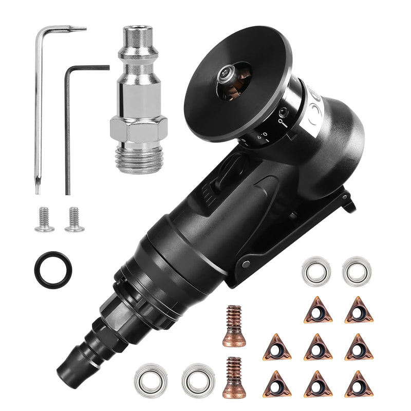 Pneumatic Chamfering Tool Handheld, Mini Air-Powered Chamfering Machine Trimming, 45° Arc Corner with 1/4 Inch Air Inlet for Metal Wood Beveling Deburring (C Angle Blades) C Angle Blades