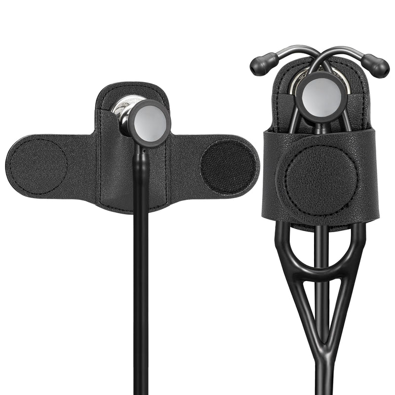 [Australia - AusPower] - Leather Stethoscope Holder Hip Clip, Stethoscope Hip Holder for Waist Belt, Clip-on Stethoscope Holder for Physicians Nurses (black) black 