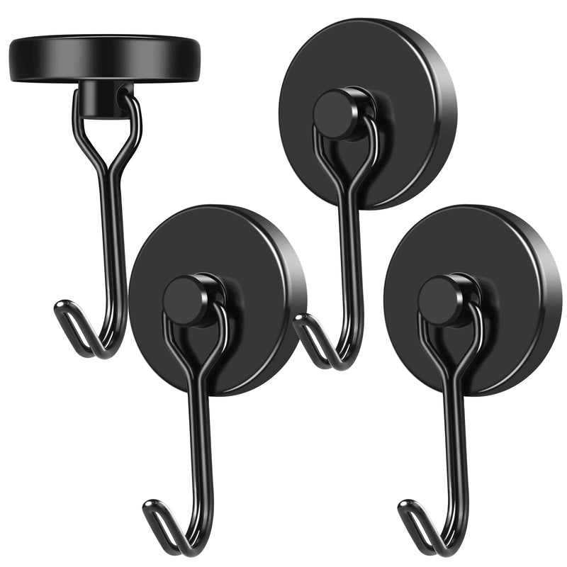 MIKEDE Black Strong Magnetic Hooks, 70LB+ Swivel Swing Magnetic Hooks Heavy Duty, Cruise Hooks Neodymium Magnets with Hooks for Hanging, Home, Metal Door, Office and Garage - Pack of 4 70lbs-4Pack