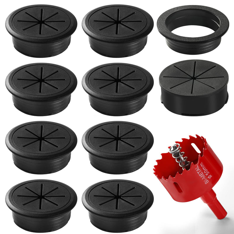 [Australia - AusPower] - Desk Grommet 2 Inch (50 mm) 8 Pieces, Desk Hole Cover for Cables Black, Desk Hole Grommet ABS Plastic, Desk Cord Hole Cover with Hole Saw for Wires Cables Through The Countertop by XIOGZAXI Black-M 