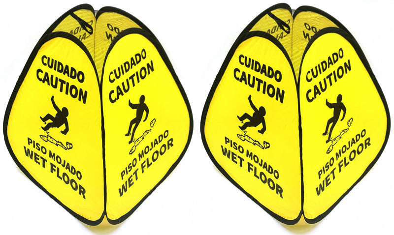[Australia - AusPower] - Kraken Sign Co - EXTRA LARGE Pop-up Signs, Yellow 4-Sided English/Spanish Warnings, Pop-up Caution Wet Floor Sign 25 inch for Restaurant, Commercial and Industrial Safety (2 Pack) 2 Pack 