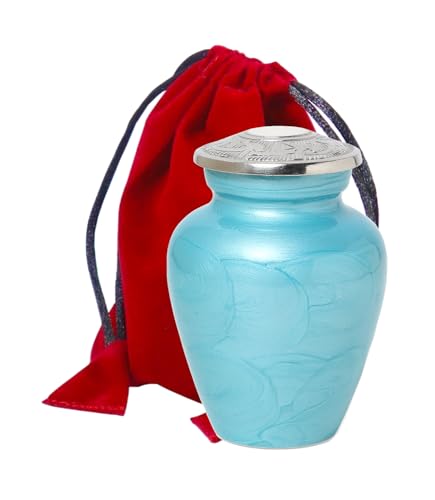 Ocean Blue Mini Urn for Human Funeral Remains | Serenity Funeral Ash Storage Box | Velvet Pouch | Paper Funnel | Beautifully Handcrafted Sacred Ash Containers Small Ocean Blue