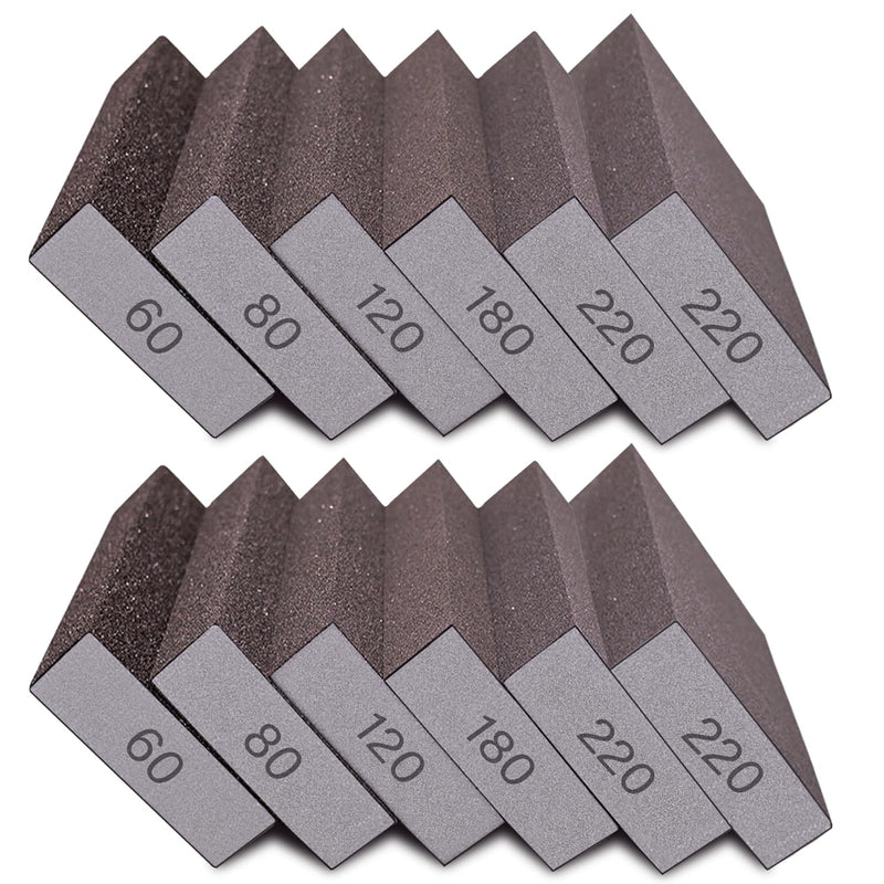 [Australia - AusPower] - 12Pcs Sanding Sponge 60/80/120/180/220 Grit Coarse Medium Fine Sanding Blocks for Drywall Metal Wood Washable and Reusable 