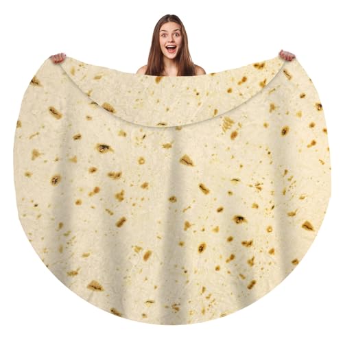 Bcareself Tortilla Blanket 71 inches 2.0 Double Sided Adult Size Giant Double Sided for Kids Funny Realistic Food Personalized Throw Blanket Novelty Gift Taco Blanket Soft Flannel Beige