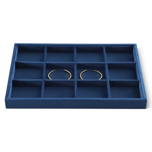 Jewelry Organizer Tray, Velvet Bracelet Display, Premium Jewelry Tray, Luxury Bangle Organizer,Blue Watch Tray A-Blue 12 Grid Tray