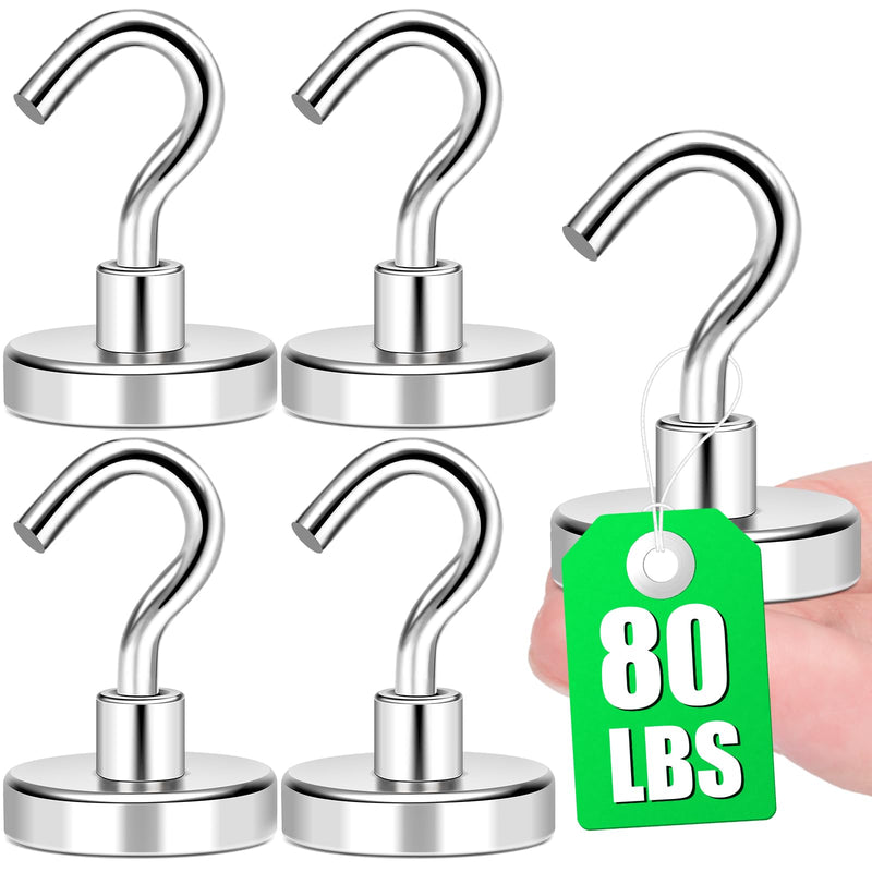 MIKEDE 5 Pack Magnetic Hooks Heavy Duty, 80lbs Strong Magnets with Metal Hooks for Cruise Cabins, Industrial Strength Magnets Hooks Perfect for Hanging Items on Cruise Ships, Refrigerator, Grill 80lbs Magnetic Hooks