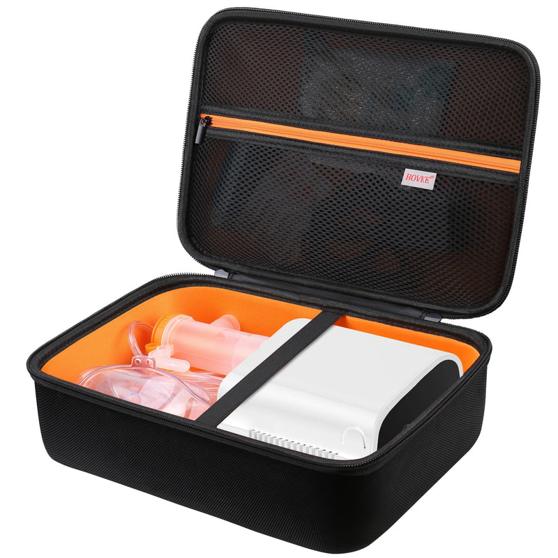 [Australia - AusPower] - BOVKE Hard Case for Smart Nebulizer for Breathing Problems, Desktop Inhaler Nebulizer for Home Use, Storage Bag for Digital Asthma Nebulizer Machine for Adults and Kids, Space for Masks, Cables, Black 