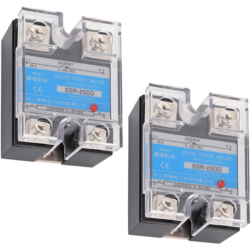 [Australia - AusPower] - BlueStars 2PCS Solid State Relay SSR-25DD DC to DC Input 3-32VDC Output 5-200VDC 25A Single Phase Semi-Conductor Relay Module - Pack of 2 - Control 3-32V DC Load 5-200V DC 