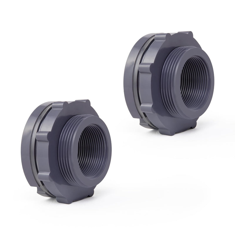 [Australia - AusPower] - ChillWaves PVC Bulkhead Fitting 2" Double Thread Connector Adapter for Water Tank, Aquariums, Rain barrels(2-PACK) 2 Inch 