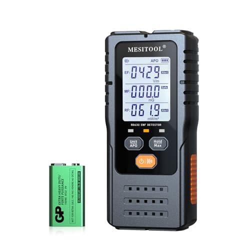 EMF Meter EF/MF/RF 3-in-1 Electromagnetic Field Meter Digital Electromagnetic Radiation Detector Radiation Detector for Home, Office grey
