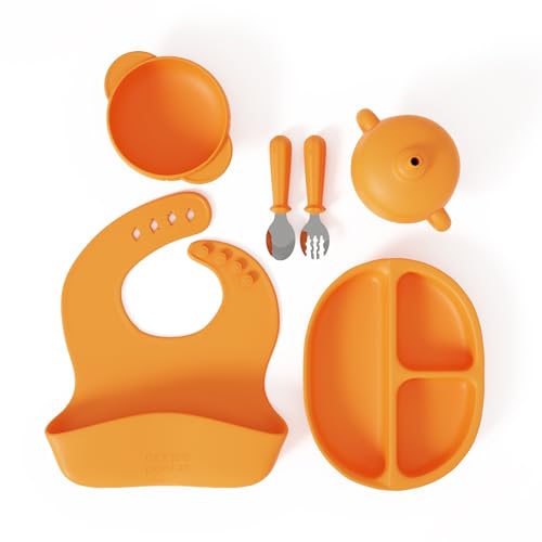 Kids Dinnerware set by Muqee Peeko for Infant Feeding BLW Supplies and Toddler Dishes (6 Piece Set) Pumpkin Patch