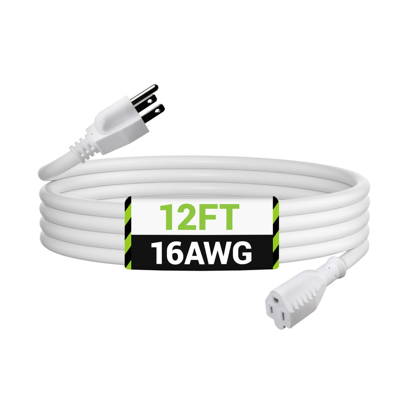 [Australia - AusPower] - BN-LINK 12ft Outdoor Extension Cord, 3-Prong, 16 Gauge General Purpose Power Cord, Grounded Plug, White, for Landscaping & Holiday Decorations, Home & Office, 13A ETL 