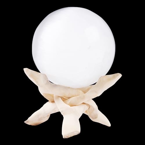 Wish Well Large Selenite Crystal Sphere with Natural Wooden Stand