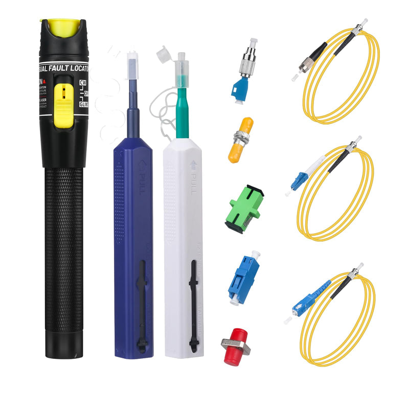 [Australia - AusPower] - Fiber Optic Cable Troubleshoot Kit - Visual Fault Locator & 2pcs Fiber Cleaners Pens & 1pc FC to LC Adapter & 1pc LC, SC, ST, FC Coupler & 3 Short Patch Cords (Mode Number: VFL-50) 