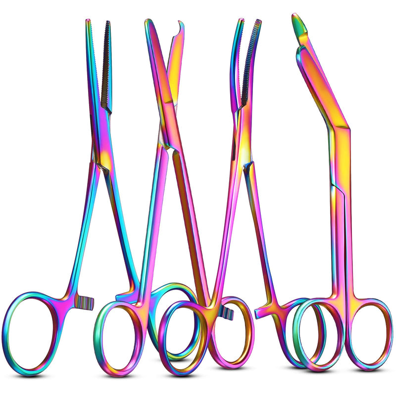 [Australia - AusPower] - BBTO Hemostat Curved and Straight Hemostat Forceps Piercing Pliers Forceps, Stainless Steel Straight and Curved Pliers, Fishing Tweezer(Colorful,4 Pcs) 4 Colorful 