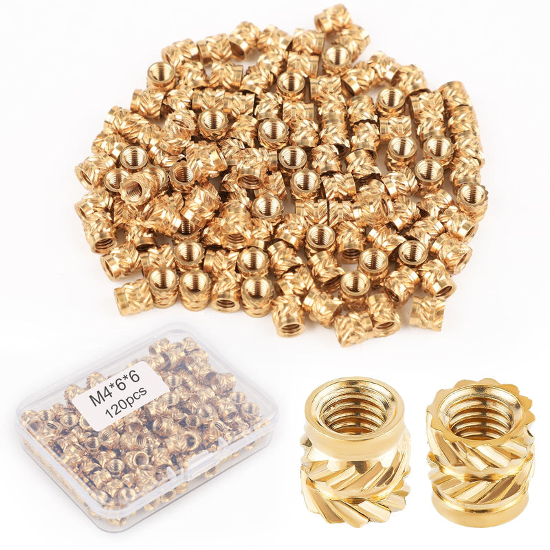 [Australia - AusPower] - 120pcs 3D Printing Brass Nuts, M4x6x6mm Threaded Heat Set Inserts M4 Knurled Brass Nuts Heat Embedment Nut for 3D Printing Parts Loptop Automotive Plastic Shell 