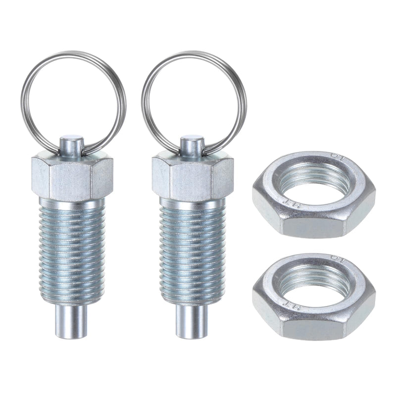 [Australia - AusPower] - 2Pcs Spring Plunger with Pull Ring M16x1.5 Thread Length Pin Dia.8mm Flat Head Carbon Steel Non-Locking Retractable Index Plunger for Industrial Equipment 