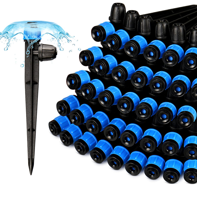 [Australia - AusPower] - 55 Pieces Drip Emitters Fan Shape with Stake for 1/4" Irrigation Tubing: Adjustable 360 Degree Water Flow Irrigation Universal Vortex Sprayer On 5" Stake Drip Pipe Sprinklers Fittings Blue 360 Degree Vortex Emitter-55 Pcs 