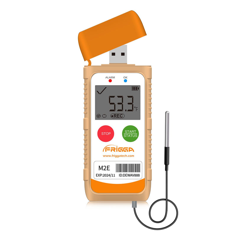 [Australia - AusPower] - Frigga M2E Reusable Temperature Data Logger with External Probe Multi-Use Digital Refrigerator Thermometer USB 14400 Points High Accuracy Temperature Recorder PDF CSV Report 1pack 