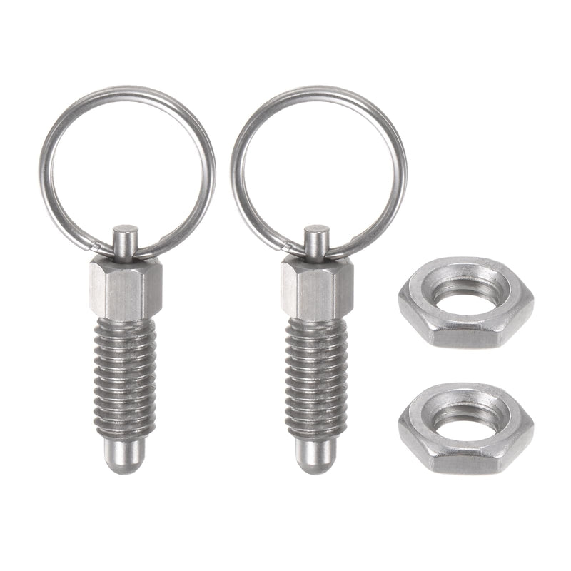 [Australia - AusPower] - 2Pcs Spring Plunger with Pull Ring M6x1 Thread Size 0.47" Thread Length Pin Dia.4mm Round Head Stainless Steel Non-Locking Retractable Index Plunger for Industrial Equipment 