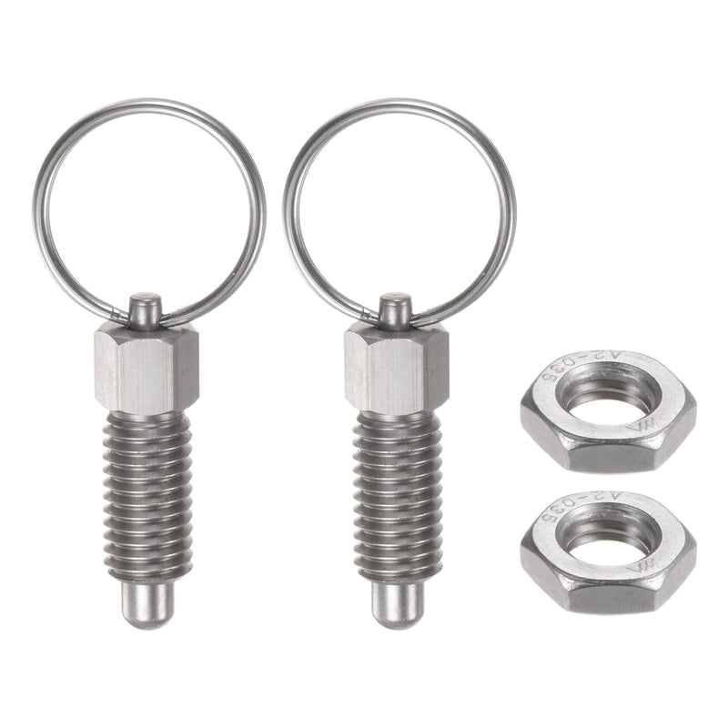 [Australia - AusPower] - 2Pcs Spring Plunger with Pull Ring M10x1.5 Thread Size 0.79" Thread Length Pin Dia.6mm Round Head Stainless Steel Non-Locking Retractable Index Plunger for Industrial Equipment 