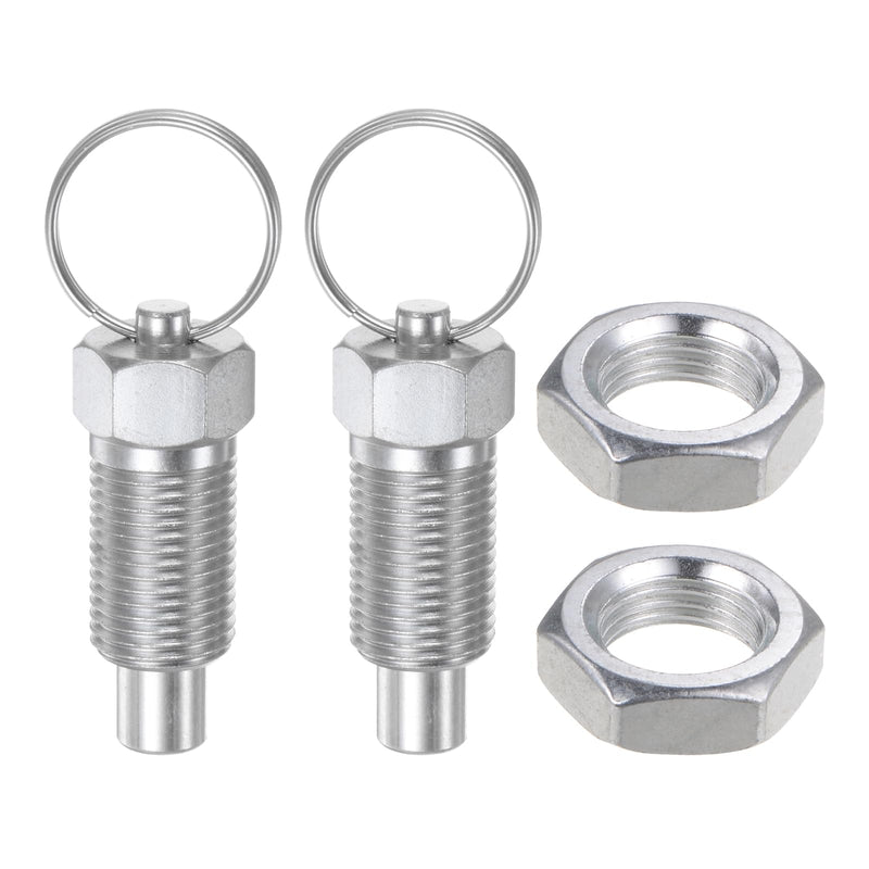 [Australia - AusPower] - 2Pcs Spring Plunger with Pull Ring M16x1.5 Thread Size 0.96" Thread Length Pin Dia.10mm Flat Head Carbon Steel Non-Locking Retractable Index Plunger for Industrial Equipment 
