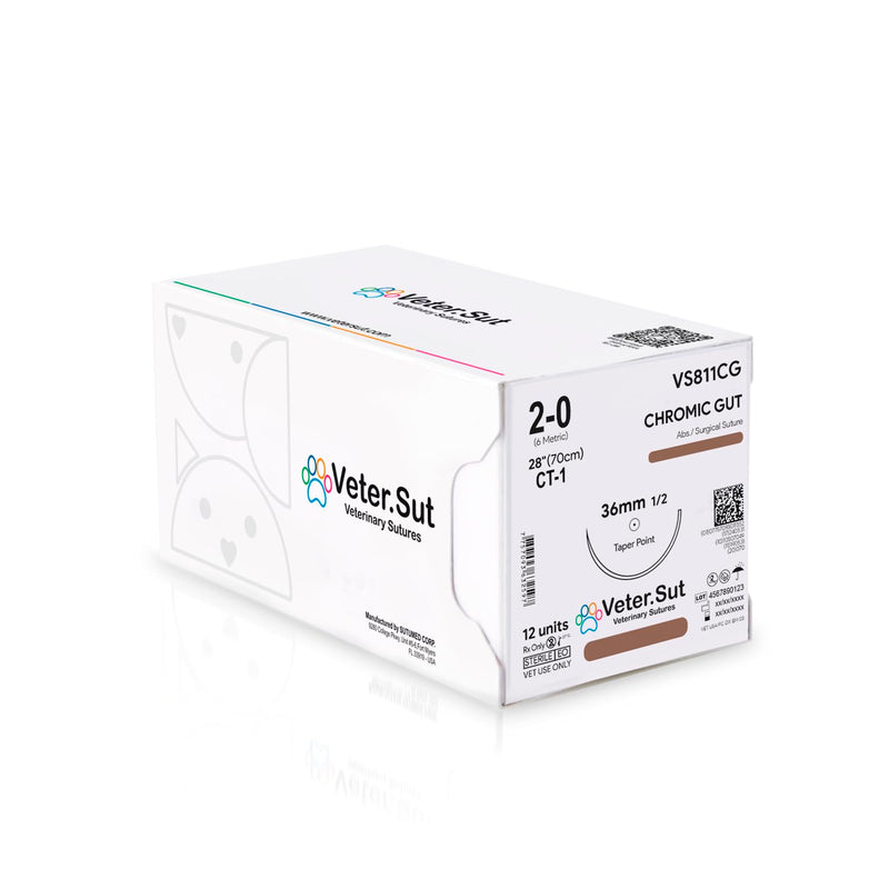[Australia - AusPower] - VeterSut CHROMIC Gut Surgical Suture 2-0, (CT-1) 1/2 36mm Taper Point, 12 Count, Veterinary Use 