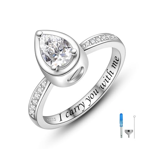 BEILIN Teardrop Urn Ring 925 Sterling Silver Cremation Urn Rings for Women 8