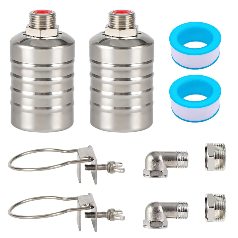 2 Pack Water Float Valve For Water Tank,1/2" to 3/4'' Fully Automatic Water Level Control Float Valve, 304 Stainless Steel Water Trough Float Valve For Water Tank Pool Livestock Troughs Distille 2 Pack