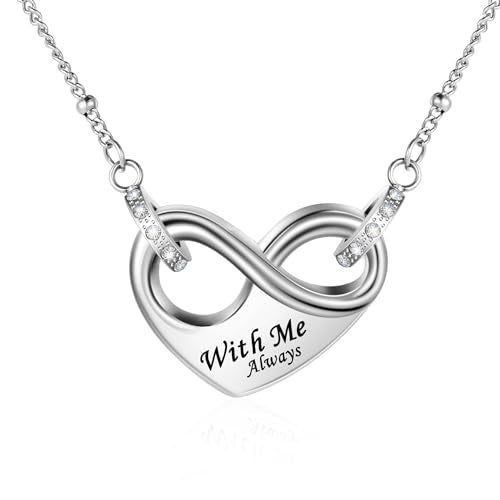 Dletay Infinity Cremation Urn Necklace for Ashes Heart Ash Necklace for Women Memorial Cremation Jewelry Ash Holder Silver