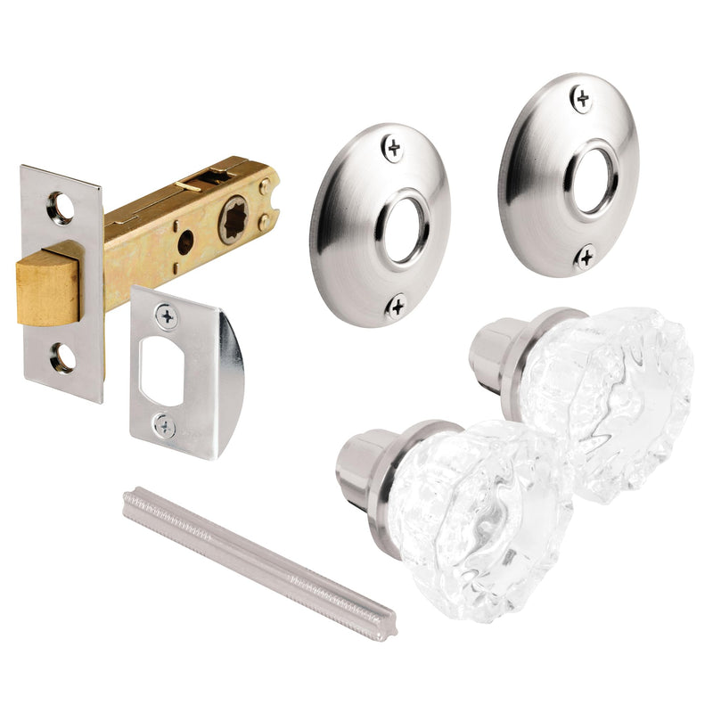 Prime-Line E 28325 Passage Door Latch Set, Glass Knob, Satin Nickel | Vintage, Latch Bolt, Single Pack