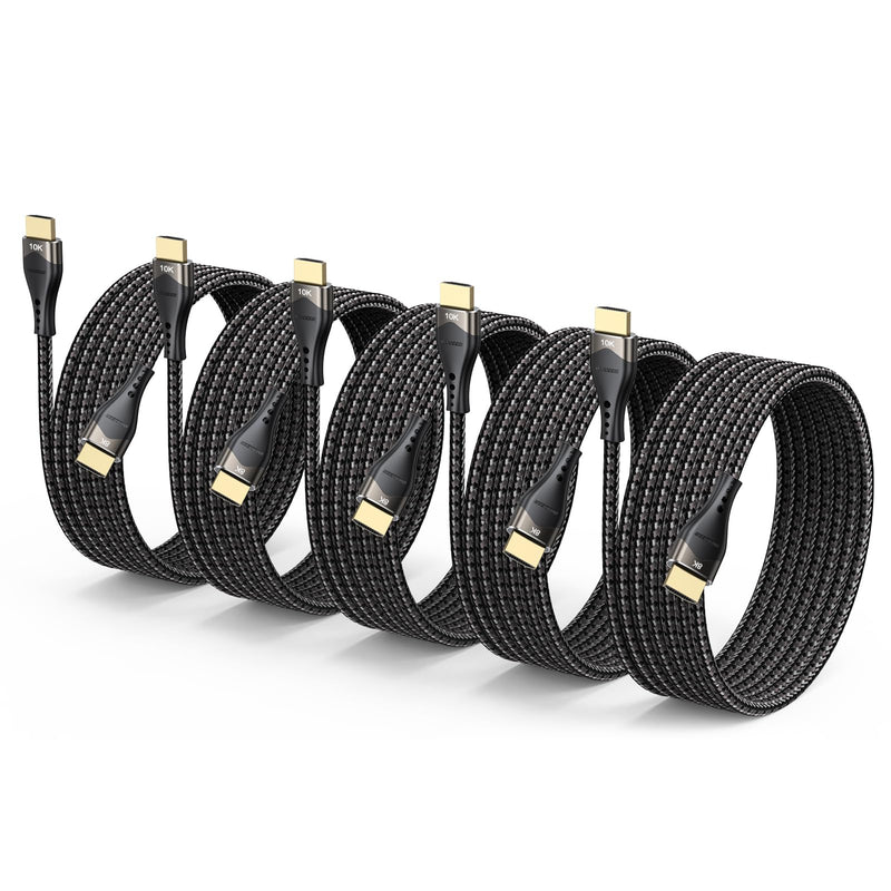 10K 8K HDMI Cable 10 FT 5-Pack, HDMI to HDMI 2.1 Cable 10 Foot Ultra High Speed Braided Cord (48Gbps, 8K@60Hz, 4K@120Hz, HDCP2.3, DTS:X, 3D, eARC, HDR10) for Monitor, HDTV, Projector 10FT
