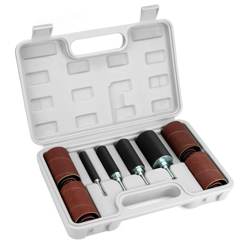 QWORK 20-Piece Sanding Rollers, Sanding Sleeves Set, 4 Sizes Rubber Drums, 16 Sanding Sleeves, with Case
