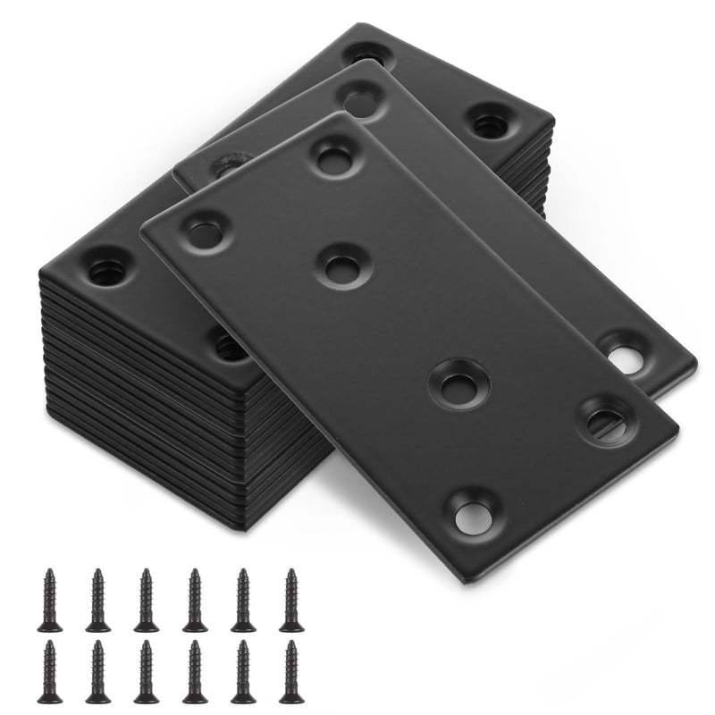 DAJAVE 30 Pack 4x2 Inch Black Flat Mending Plates, Stainless Steel Straight Mending Joining Plates, Metal Bracket with Holes for Wood (Screws Include)