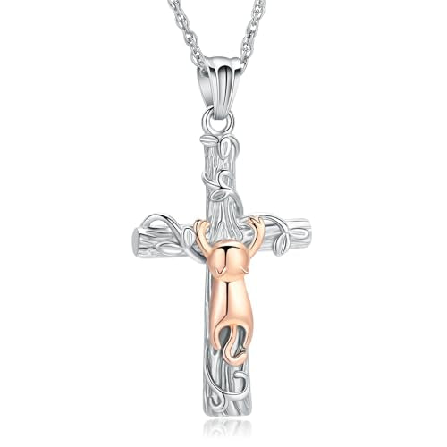 Cross Urn Necklace for Ashes Cross Necklace Pendant Cat Cremation Jewelry Stainless Steel Christians Memorial Keepsake Pet Urn Ash Pendant Ashes Necklace for Men Rose-Gold