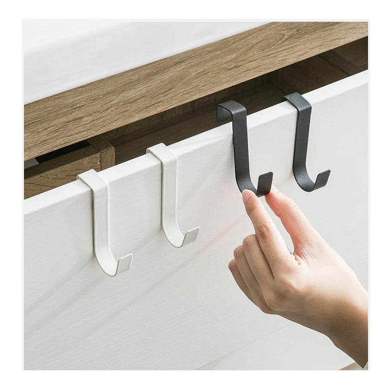 [Australia - AusPower] - Over The Door Cabenit Drawer Hooks, J-Shape No Drill Carbon Steel Metal Heavy Duty Easy to Install Hook for Small Kitchen Cabenit Narrow Door Back Holder Bathroom Drawer for Hanging Towels (4, White) 4 
