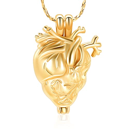 Anatomical Heart Urn Necklaces for Ashes Cremation Jewelry for Ashes Holder gold