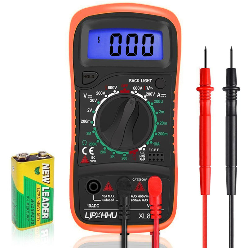 [Australia - AusPower] - Digital Multimeter Voltmeter Battery Voltage Multi Tester Continuity Ohm Volt Amp DC AC Current Resistance Diodes 2000 Counts Electrical Test Meter with Leads Backlight LCD Display Compact 