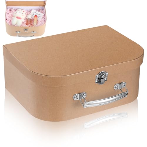 TEHAUX Kraft Paper Suitcase Gift Box 10.03 X 7.48 X 3.93 in Paperboard Suitcase for Jewelry Gift Storage Wedding Wrapping Party Favors Portable Carry Box